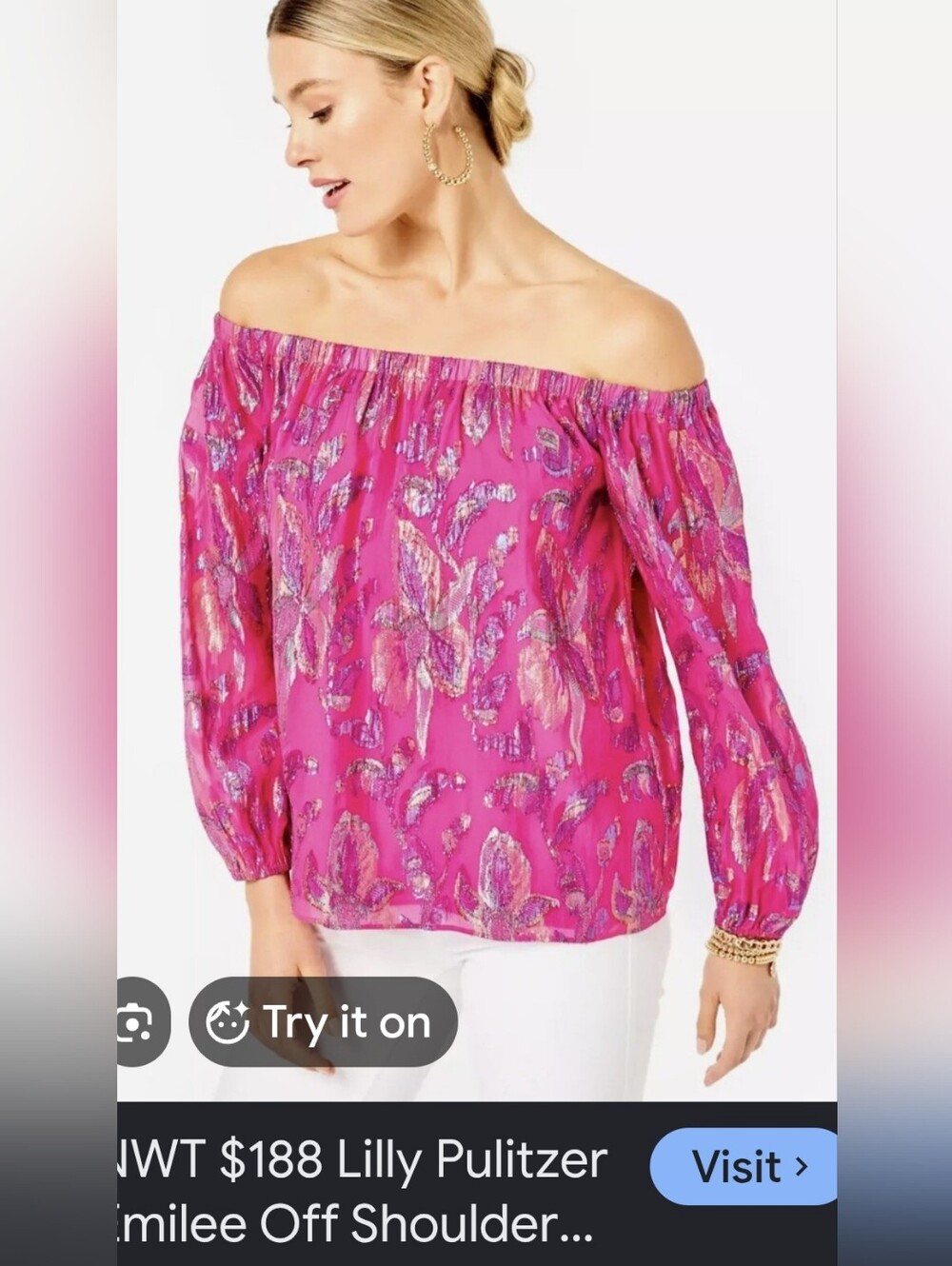 Lilly Pulitzer Emilee Metallic Floral Off-Shoulder Blouse